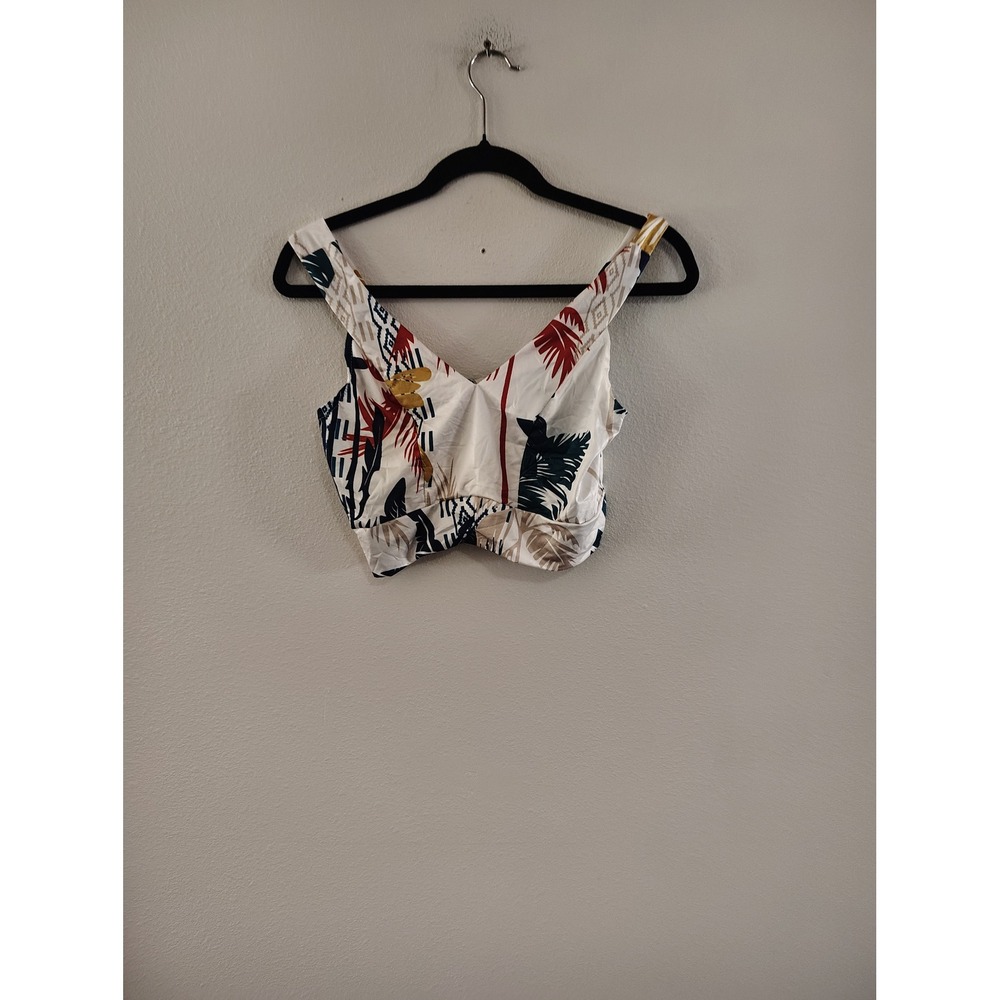 ChicMe Tropical Palm Print Twist Front Crop Top White Multicolor Size‎ M Zipper